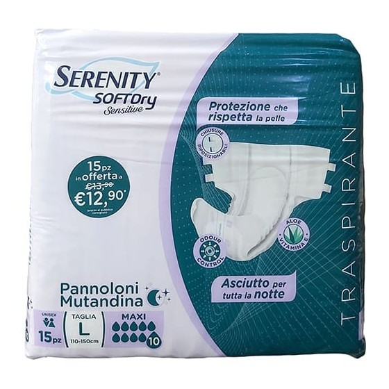 Serenity SoftDry Sensitive Pannoloni Mutandina Maxi Taglia L 15 Pezzi