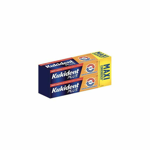 Kukident Plus Doppia Azione Tenuta Insuperabile Crema Adesiva 2x65 Gr